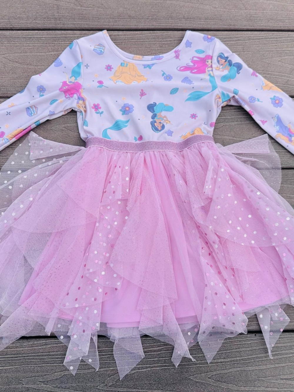 Disney Pink Princess Tulle Dress with Pastel Character Print